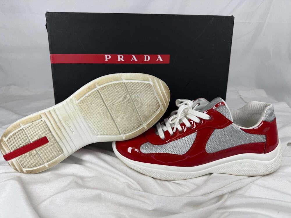 US Mens Size 9.5 Prada America Cup Red in Box SPB-JB 366788